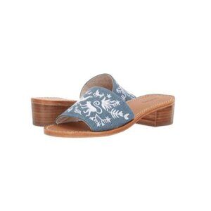 Soludos Women's Size 8 Otomi City Denim Embroidered Sandals Slides Slip On Shoes